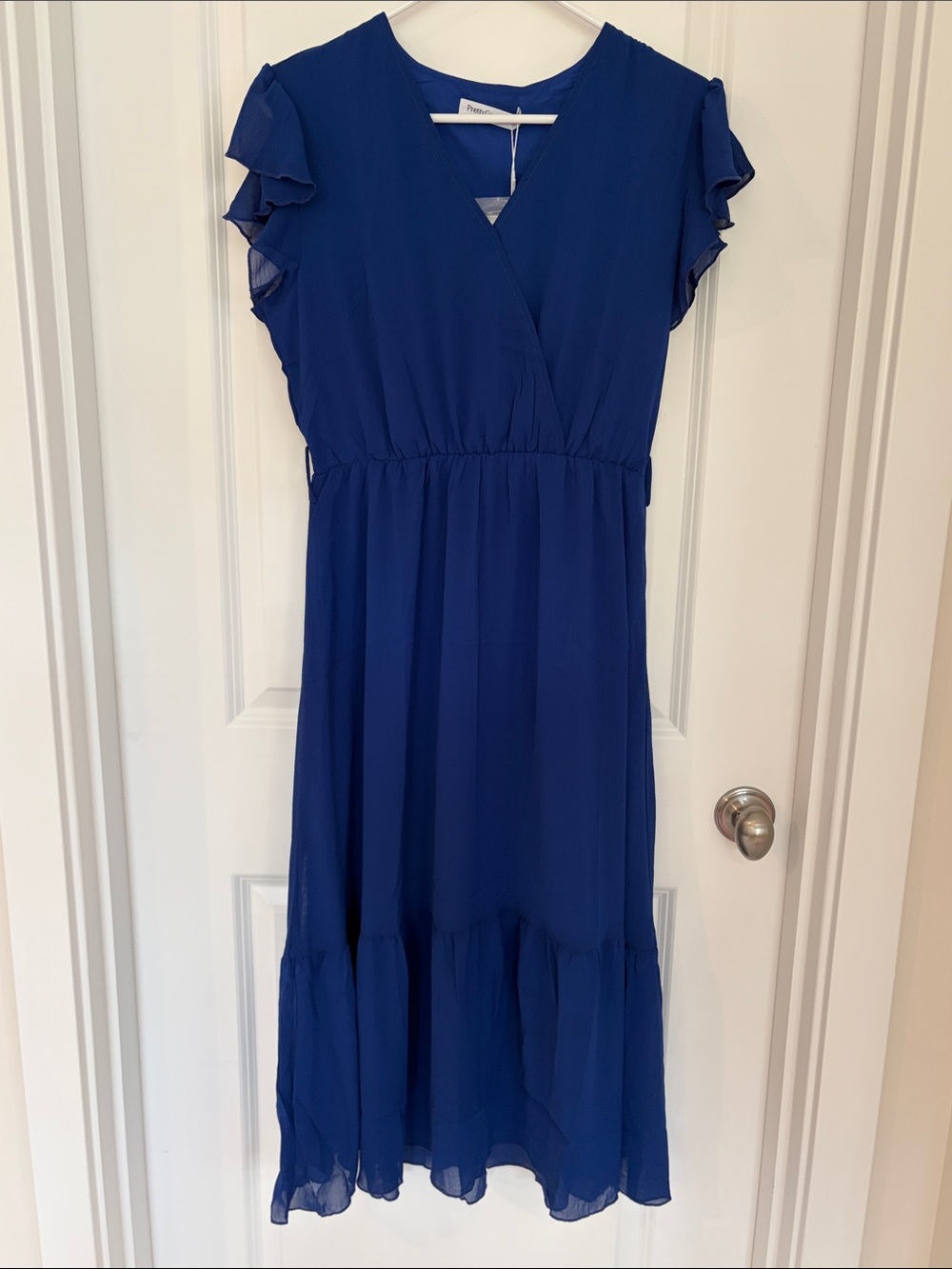 Classic Wrap-Style Midi Dress in Deep Blue